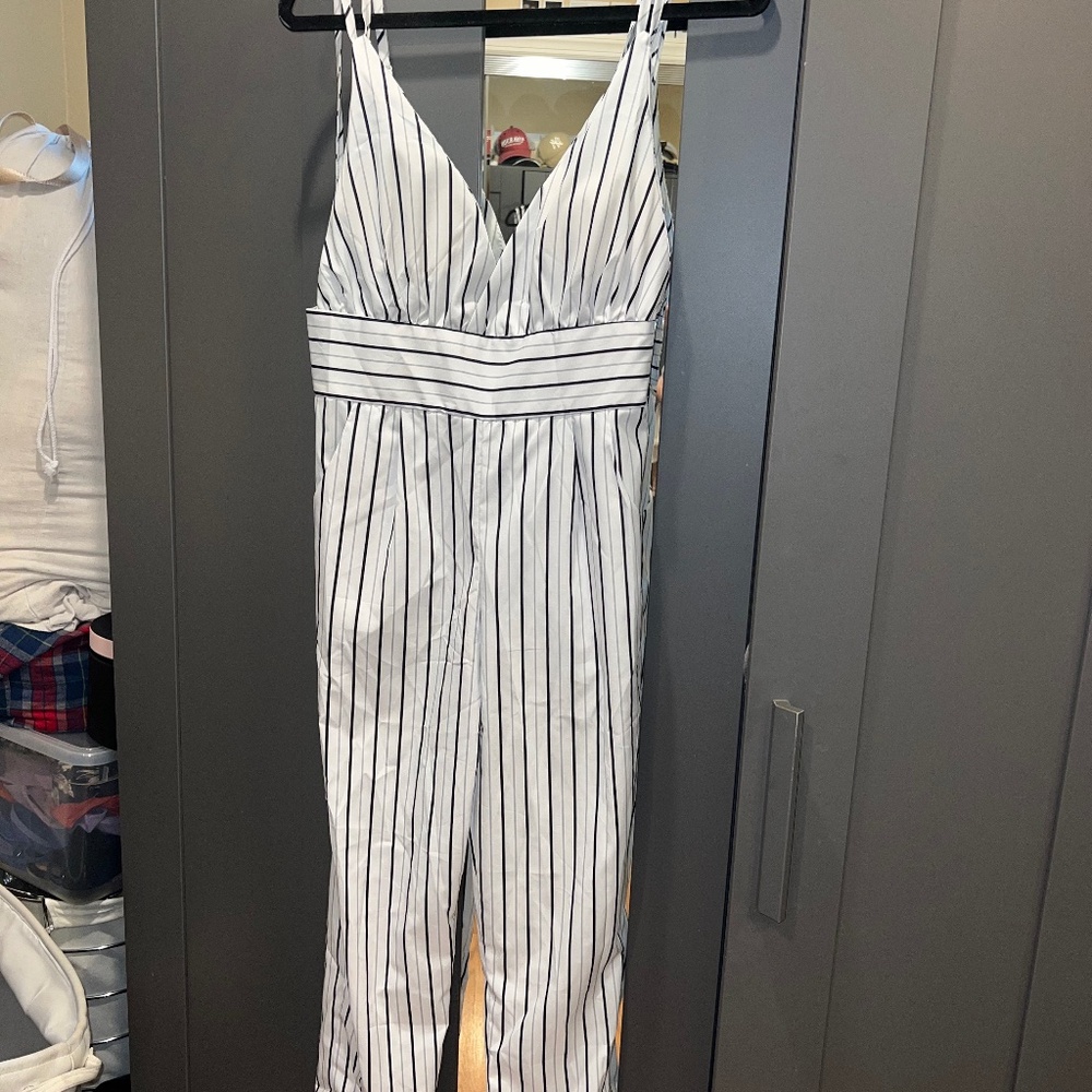 White/Blue Striped Jumpsuit